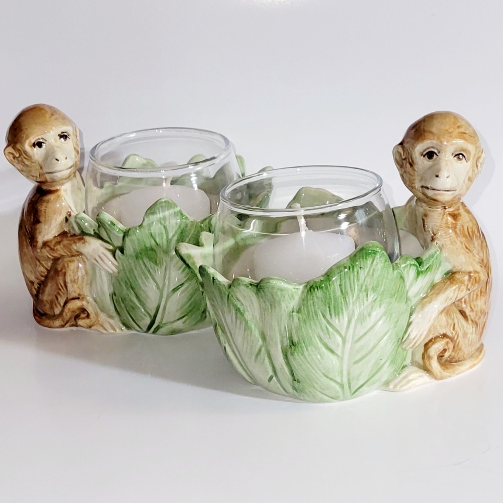 Vintage Fitz and Floyd, Monkey 🐒 Votive Candle Holders, 1986 Rare, Set of